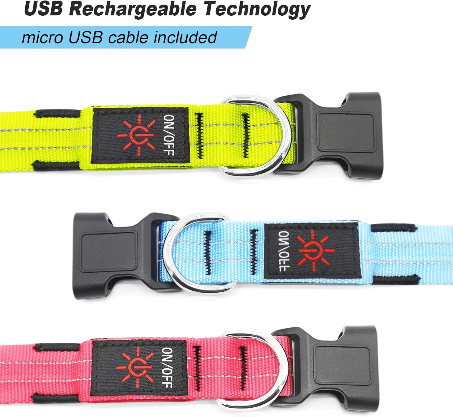 Light up Dog Collars - USB Rechargeable Reflective Glowing Puppy Collar, Adjustable LED Pet Collar Lights for Night Dog Walking (Large, Blue)