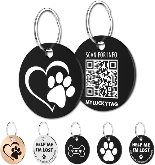 Stainless Steel QR Code Pet ID | Dog & Cat Collar Tag | Personalized Online Profile | Scanned Location Alert Email | Durable & Waterproof